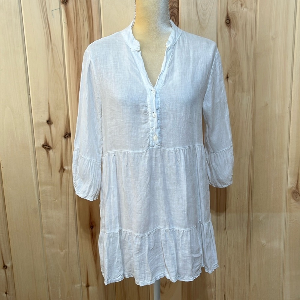 Valentina N’Aldi White Linen Tiered Peasant Blouse Size L